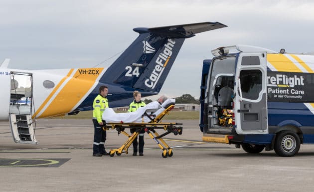 Patient being transported by CareFlight